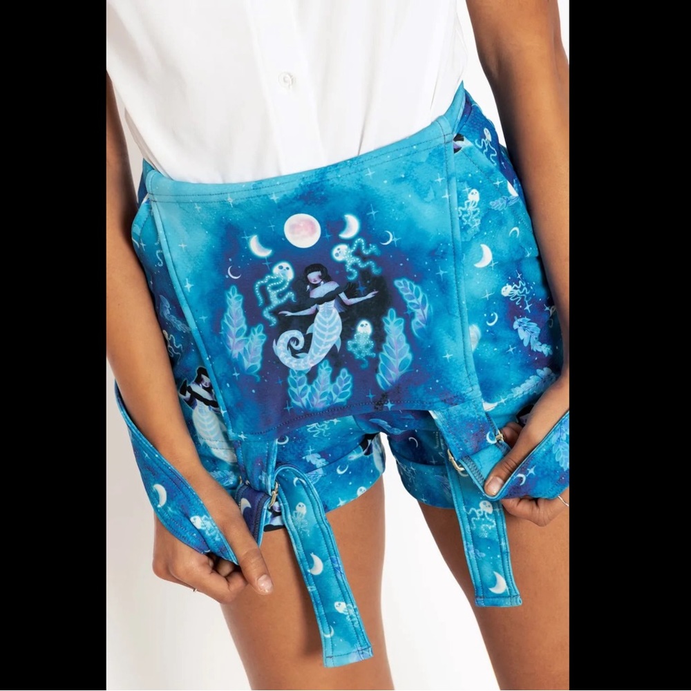 BLACKMILK Spooky Mermaid SHORT OVERALLS! Mermaidcore Cute Romper Shortalls Ocean - Picture 6 of 9